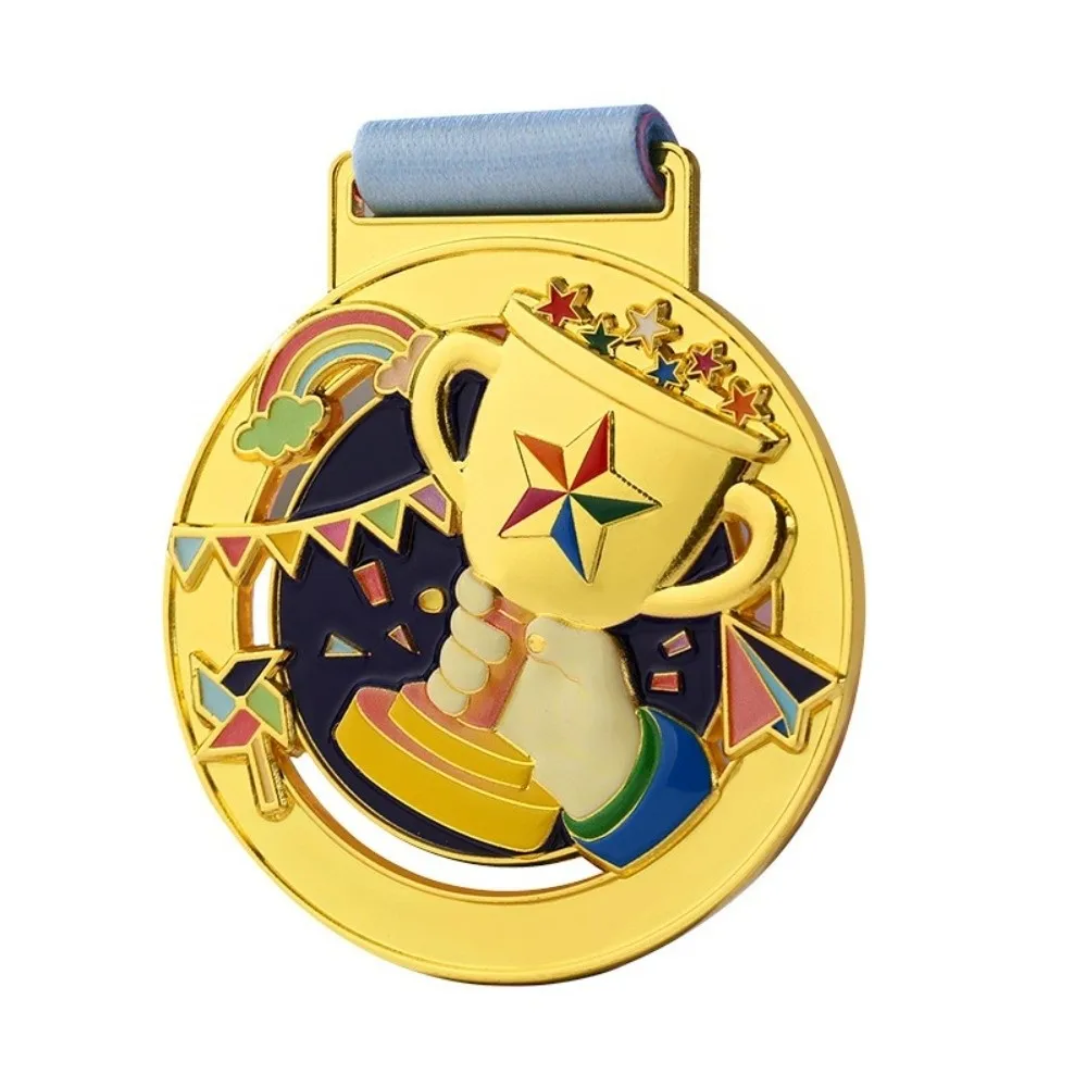 1Pc New Gold Silver Bronze Children's Metal Medals 65mm with Neck Ribbon Competition Medals Sports Medals for Competitions