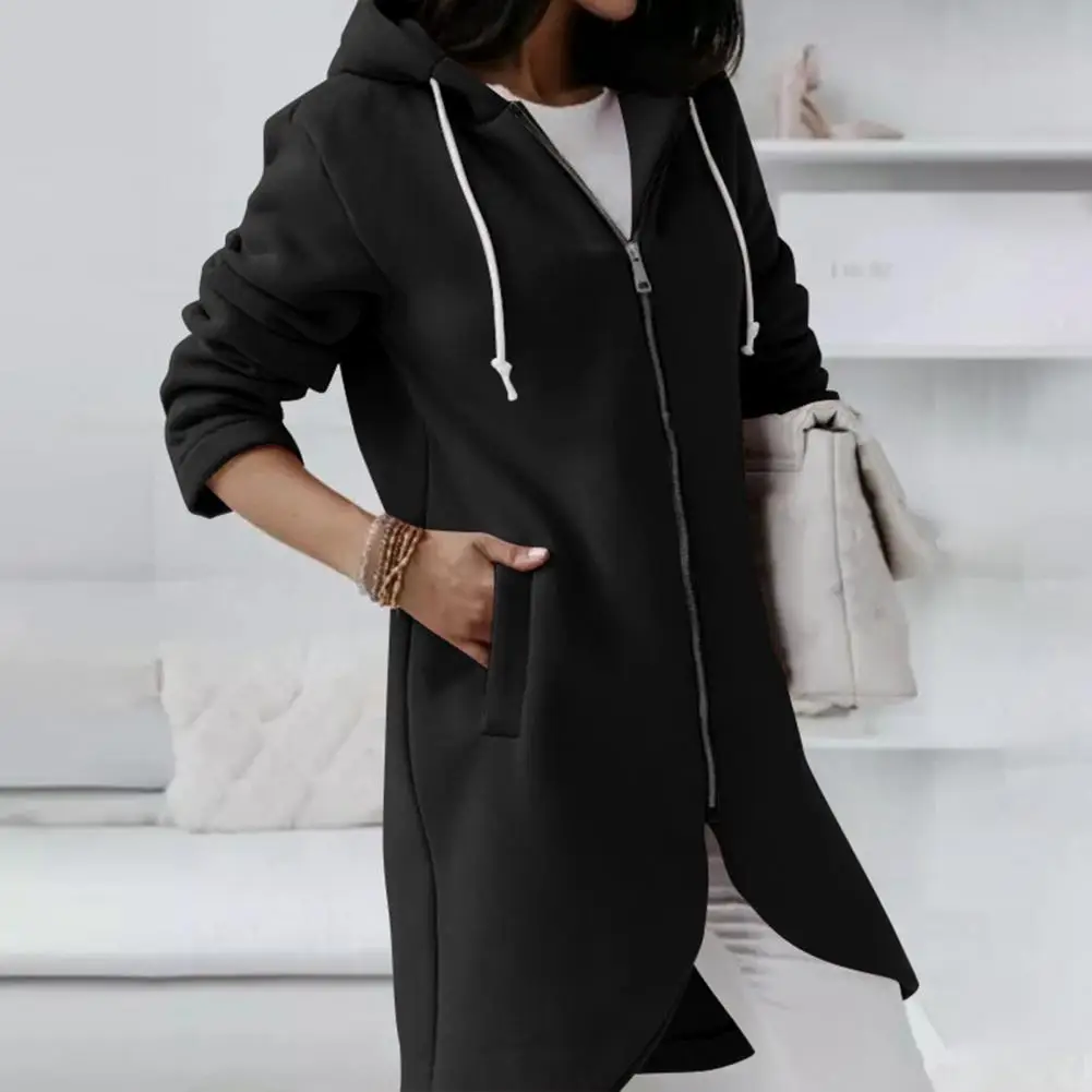 Elegant Hoodie Pocket Design Cotton Blend Female Hoodie Coat Skin-friendly Women Comfortable Solid Sweatshirt For Daily Wear