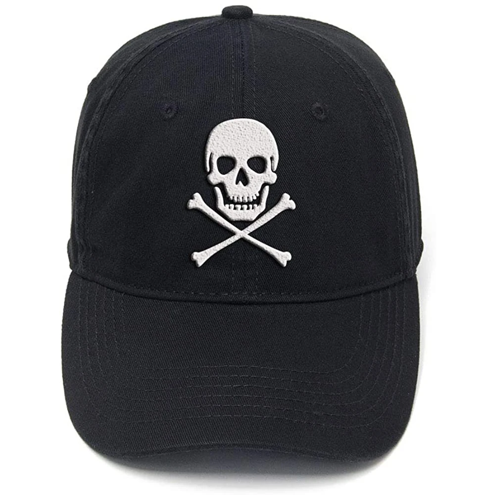 

Lyprerazy Skull Crossbones Pirate Jolly Roger Washed Cotton Adjustable Flock Printing Baseball Cap