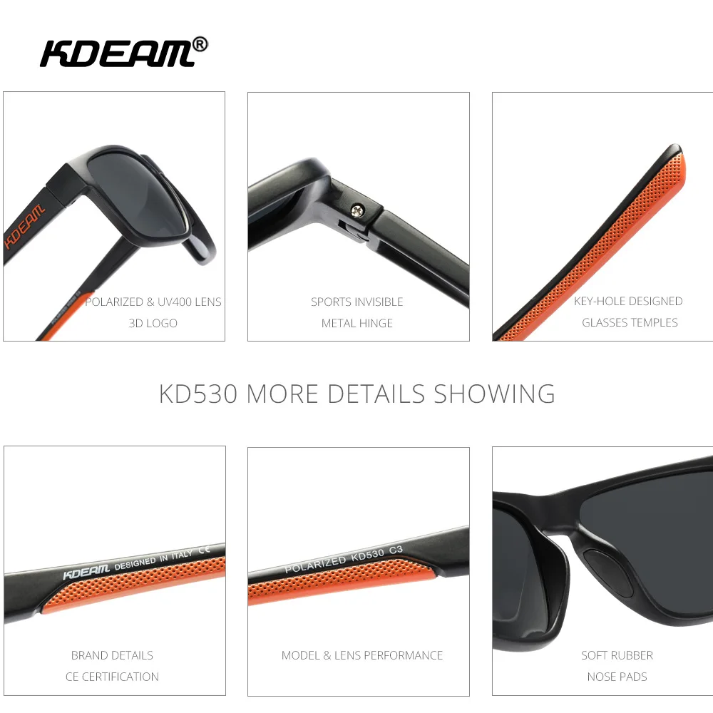 KDEAM New Polarized Sunglasses for Men and Women Square Colorful Outdoor Leisure Sun Glasses Photochromic Fishing Glasses KD530