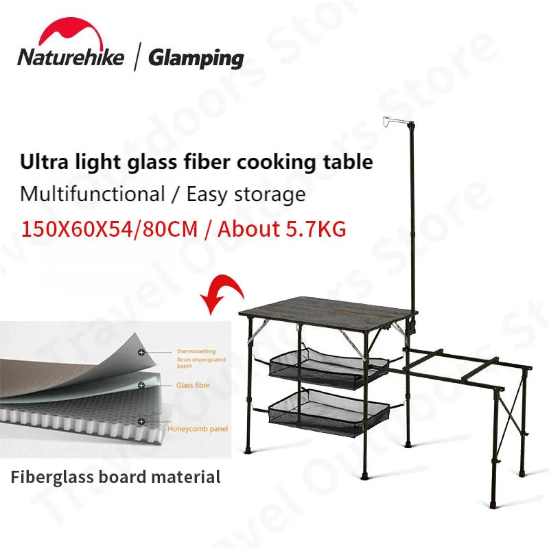 

Naturehike FG01 Cooking Table Outdoor Folding Glass Fiber Kitchen Table Camping Picnic Storage Table Suitable For Two-Head Stove