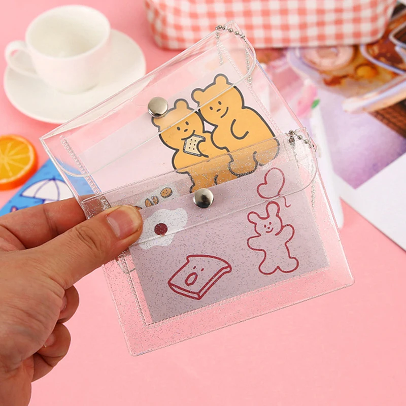 Transparent PVC Coin Purse with Keyring For Girls Cute Small Wallet ID Card Holder Business Card Purse