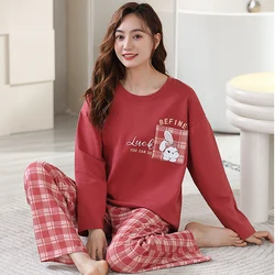 Newest Spring 100％ Cotton Women Pajamas Set Cute Cartoon Pijama Long Sleeve Sleepwear Female Homewear