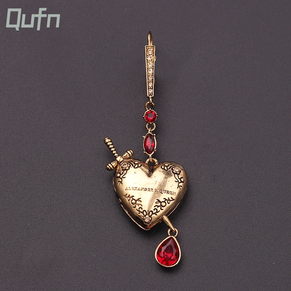 1 Pc Heart Sword Crystal Earring Gold Red Dangle Earring For Women Girlfriend Birthday Gift Drop Earring Bijoux Femme