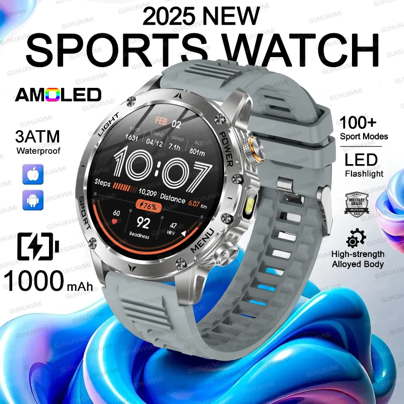 

2025 NEW T-Rex GPS 1000mAh Battery Smart Watch Men 1.75”HD Screen LED Flashlight 3ATM Waterproof HD Bluetooth Call Sport Watch