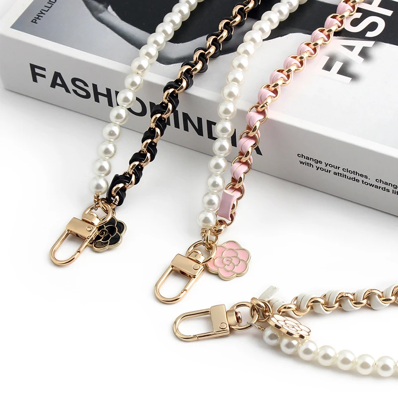 1PC Small Fragrant Wind Pearl Camellia Mobile Phone Chain Leather DIY Handbags Key Phone Decor Accessories Replacement Chain