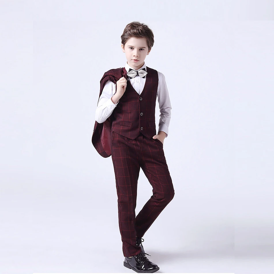 

Kids Clothes Children Gentlemen Bowtie Blazer Teenager Formal Party Costume Boys Plaid Birthday Tuxedo Elegant Wedding Suit