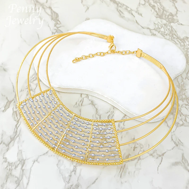 

Комплект ювелирных украшений: массивное ожерелье-чокер, серьги-подвески, браслет, кольцо, позолоченные, для невесты, на свадьбу, для вечеринки, подарки