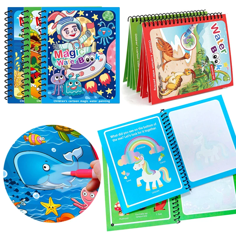 

Magic Water Book Reusable Painting Game Montessori Coloring Book Water Brush Draw With Water Graffiti Festival Birthday Gift ZYF