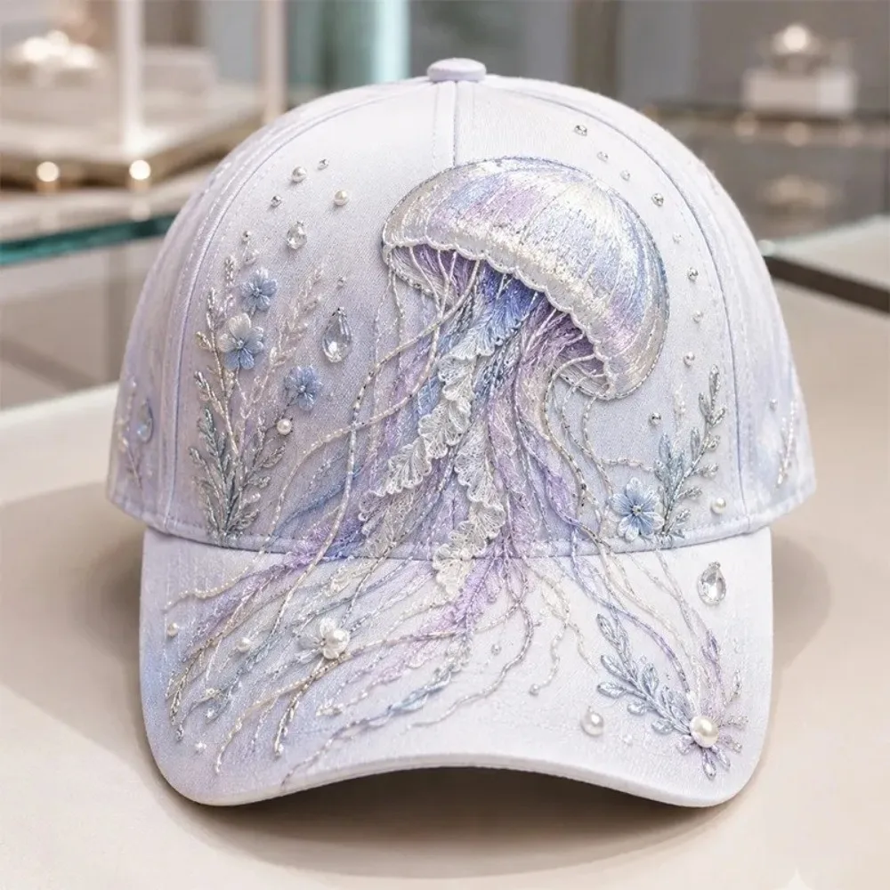 Creative 3D Ocean Creatures Embroidery Cap Adjustable Breathable Baseball Cap Ethnic Style Lightweight Sports Sun Hat for Women