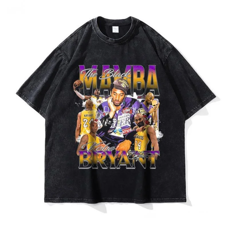 

MADA BA Star Kobed T-shirt Retro Cartoon Print Cotton Short Sleeved T-shirt Street Hip-hop Loose Man O-neck Unisex Pullover Top