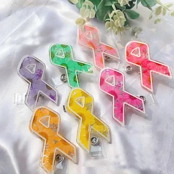 Echte bloemen kleurrijke rode lint verpleegster badge reel intrekbare ID badge houder met 360 roterende alligator clip naam houder