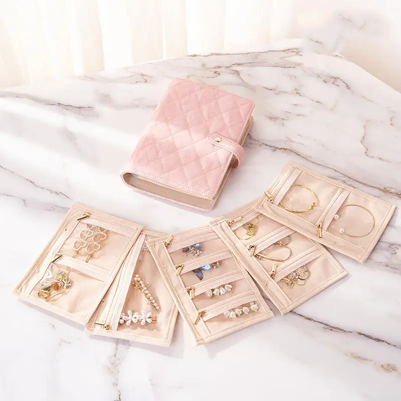 

Jewelry Notebook PU Leather Portable Display Bracelet Ring Necklaces Jewelry Storage Book With Zipper Clear Pockets
