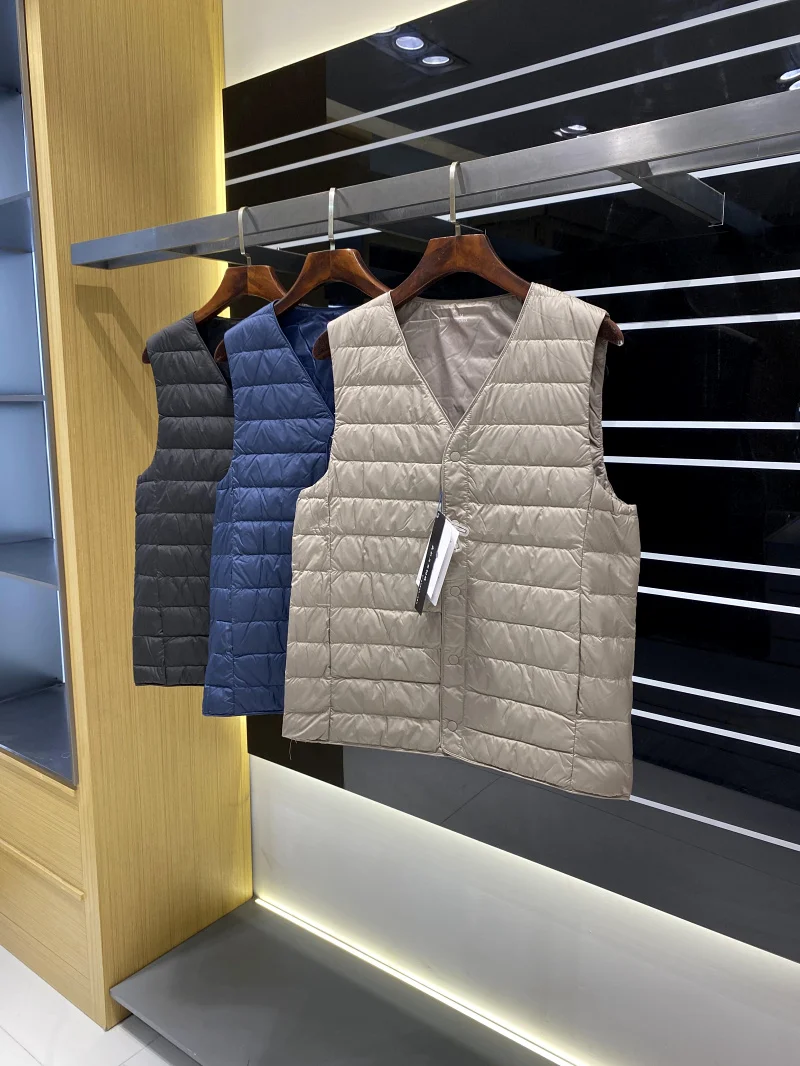 

Men's Faion Casual V-Ne down Vest Lightweight Warm 90 Du down Winter Outerwear Polyester Fiber Button Decorated