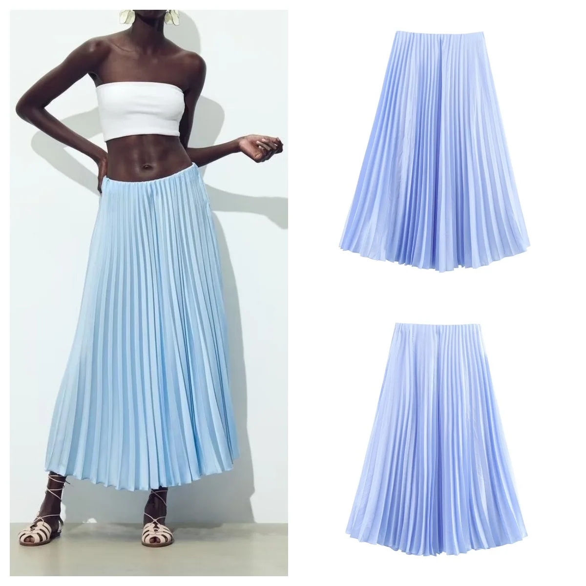 

European and American style 2025 new fashion simple versatile pleated mid-length skirt