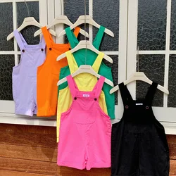 2024 summer girls boys 2-10 years casual cotton suspender pant baby kids children overall jumpsuit
