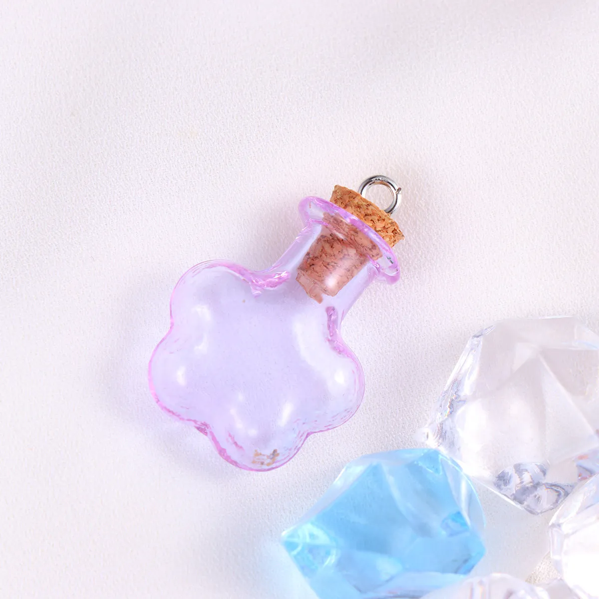7Pcs Flower Hanging Bottles Portable Phone Pendant Keychain Drift Bottle Wooden Cork Accessories Hanging Mini Bottle