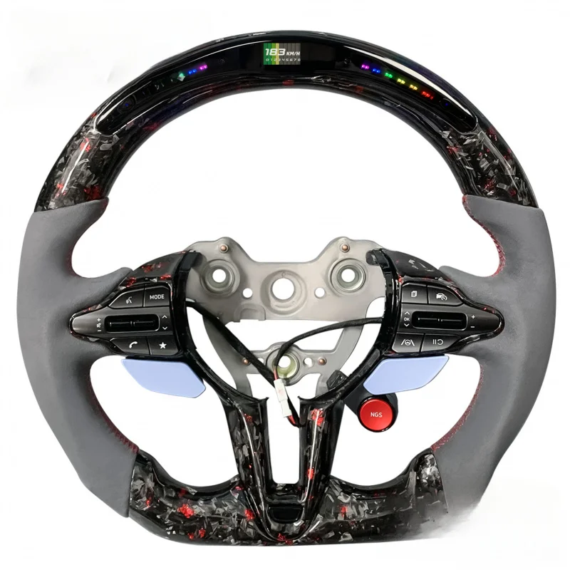 

SAAR для Hyundai Elantra N I30N I20N 2019-2025, изготовленный на заказ перфорированный кожаный руль из углеродного волокна со светодиодным дисплеем