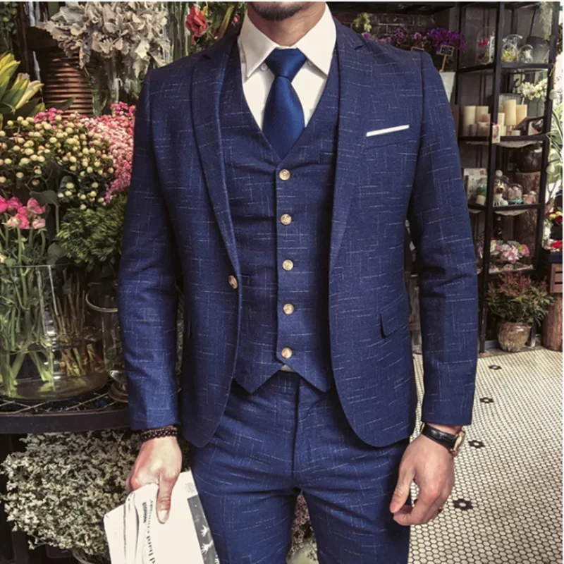 Boutique (Blazer + Vest + Trousers) Men\'s British Style Business Elegant Fashion Casual Party Gentleman Dress Three-piece Suit