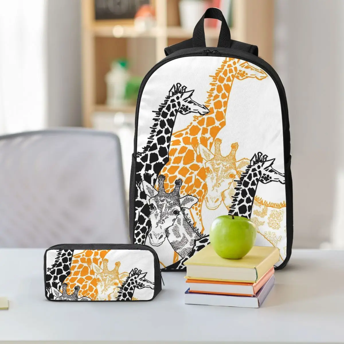Giraffe Herd Pattern Backpack Student BookBag School Bag Shoulder Bags 3ps Insulated Lunch Bag Pencil Case