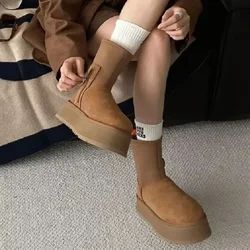 2024 New Winter Women's Shoes Fashionable Round Toe Solid Color High Heel Women's Boots Suede Short-Tube Women's Fashion Boots