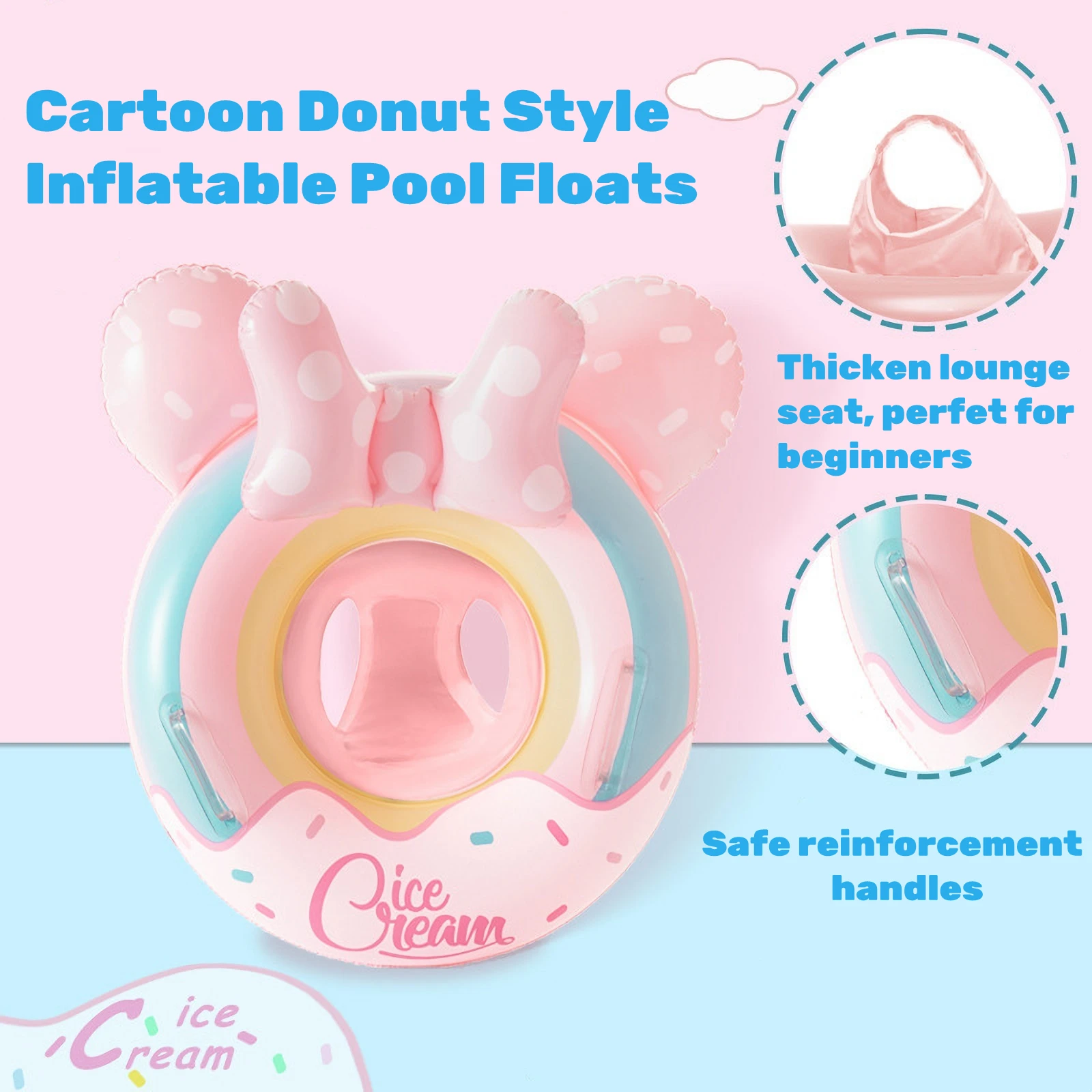 Kinder Cartoon aufblasbare Pool schwimmt Donut Schwimm rohre mit Griffen niedlichen Pool Float ies Wasserspiel zeug Lounge Sitz für Kleinkinder