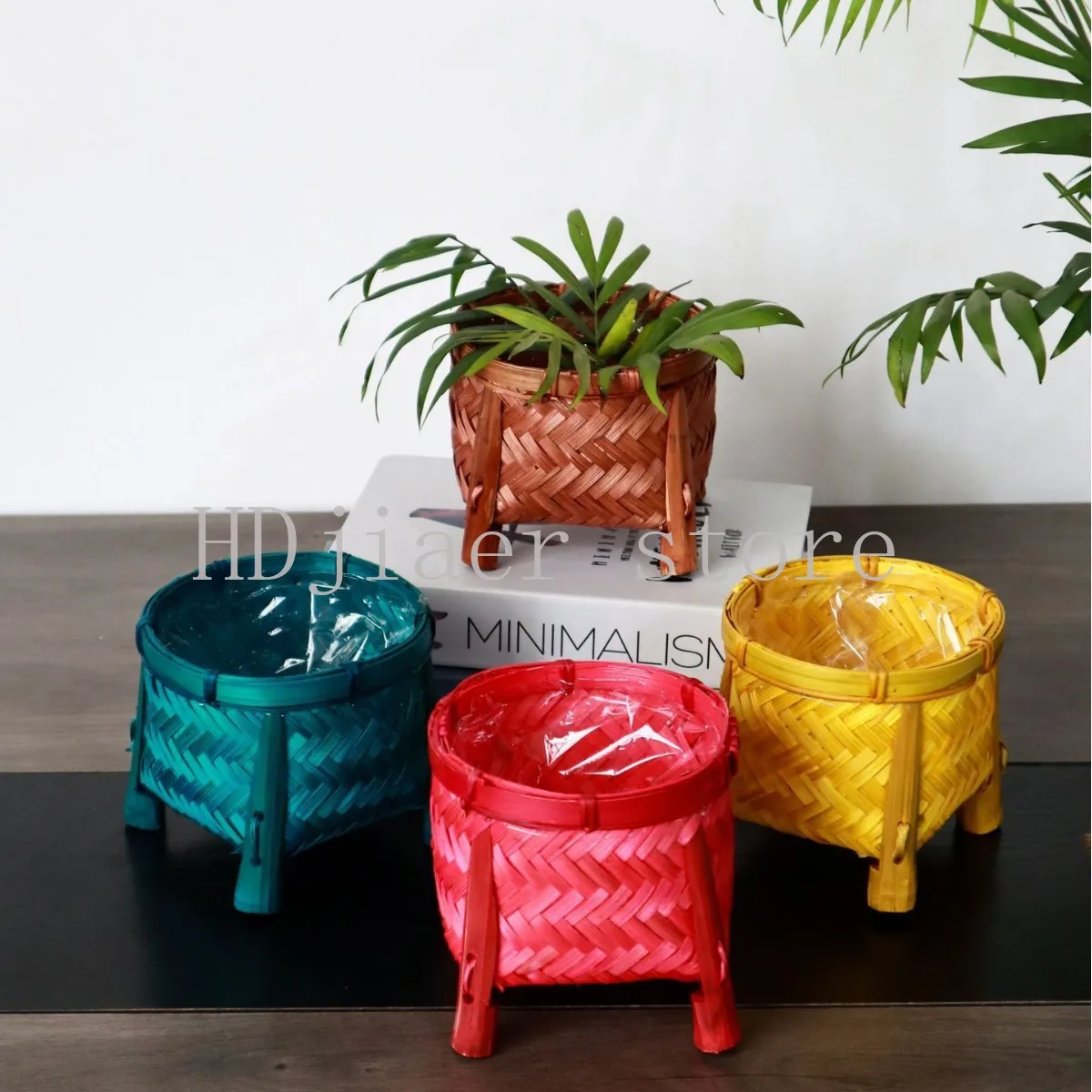 

Handmade Bamboo Woven Planter Cover - Vintage Flower Vase, Storage Basket for Pothos, Eco-Friendly Bamboo Craft