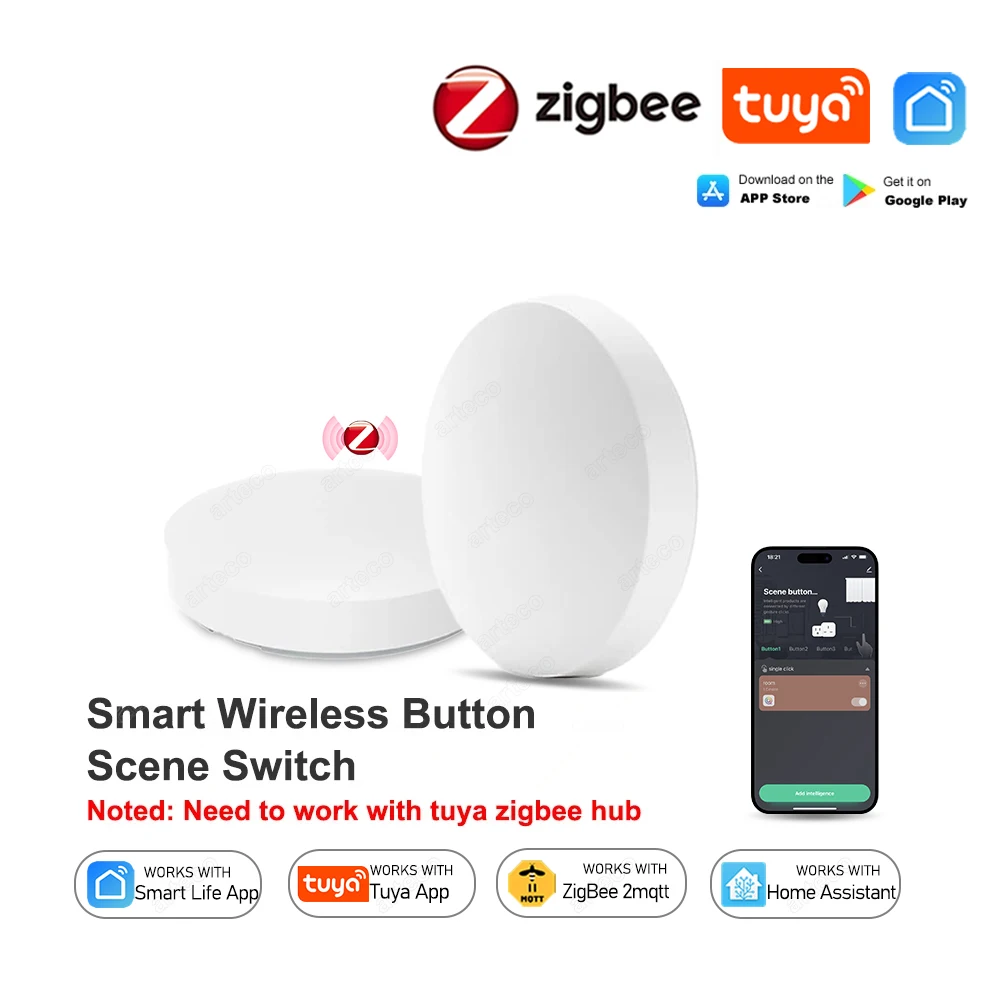 Tuya Zigbee Button Wireless Smart Scene Switch Remote Controller Automation Scenario On Off Key Works With Home Assistant Z2Mqtt