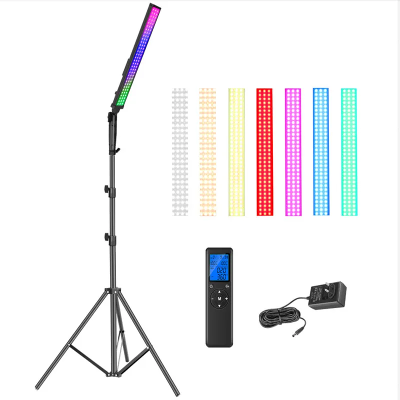 

RGB LED Light Stick Kit 21W Dimmable 3200K-5600K Bi-Color Handheld Lamp with 2.4G Remote Stand Battery Optional for Party Live