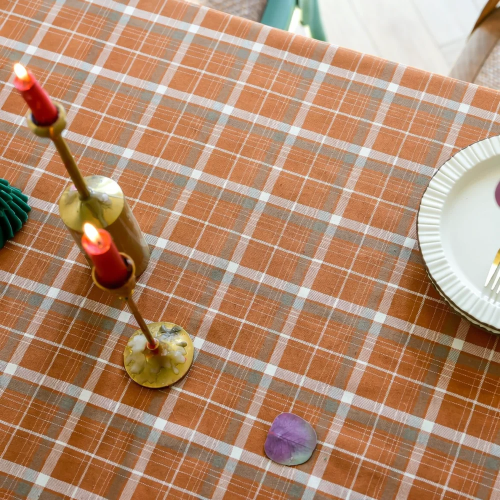 Vintage Style Plaid Tablecloth Cotton Linen Blend Farmhouse Dining Room Table Cover Breathable Soft Desk Protector