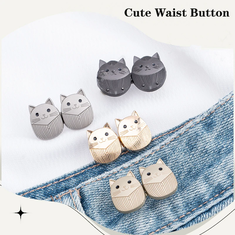 Cartoon Adjustable Waist Buckle Cute Kitten Shape Jean Waist Button Detachable Jeans Tightener Clothing Accessories Gifts