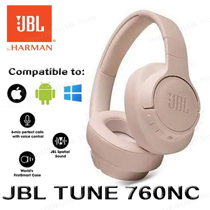 Original JBL Tune 760NC Foldable Over-Ear Wireless Headphones with Active Noise Cancellation JBL T760NC sports headset