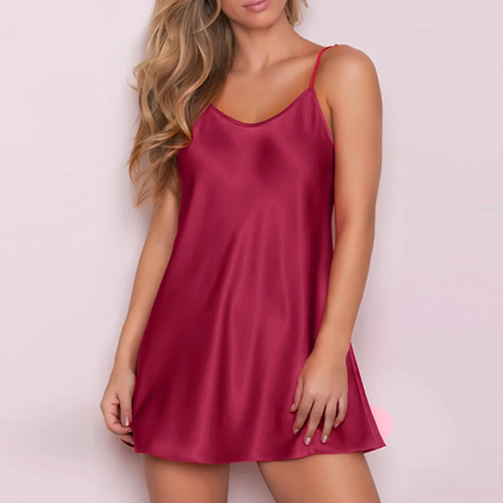 

Sexy Lingerie Women Nightgown Satin Spaghetti Strap Nightdress Solid Color Home Clothe Comfort Soft Sleepwear Pajamas Para Mujer