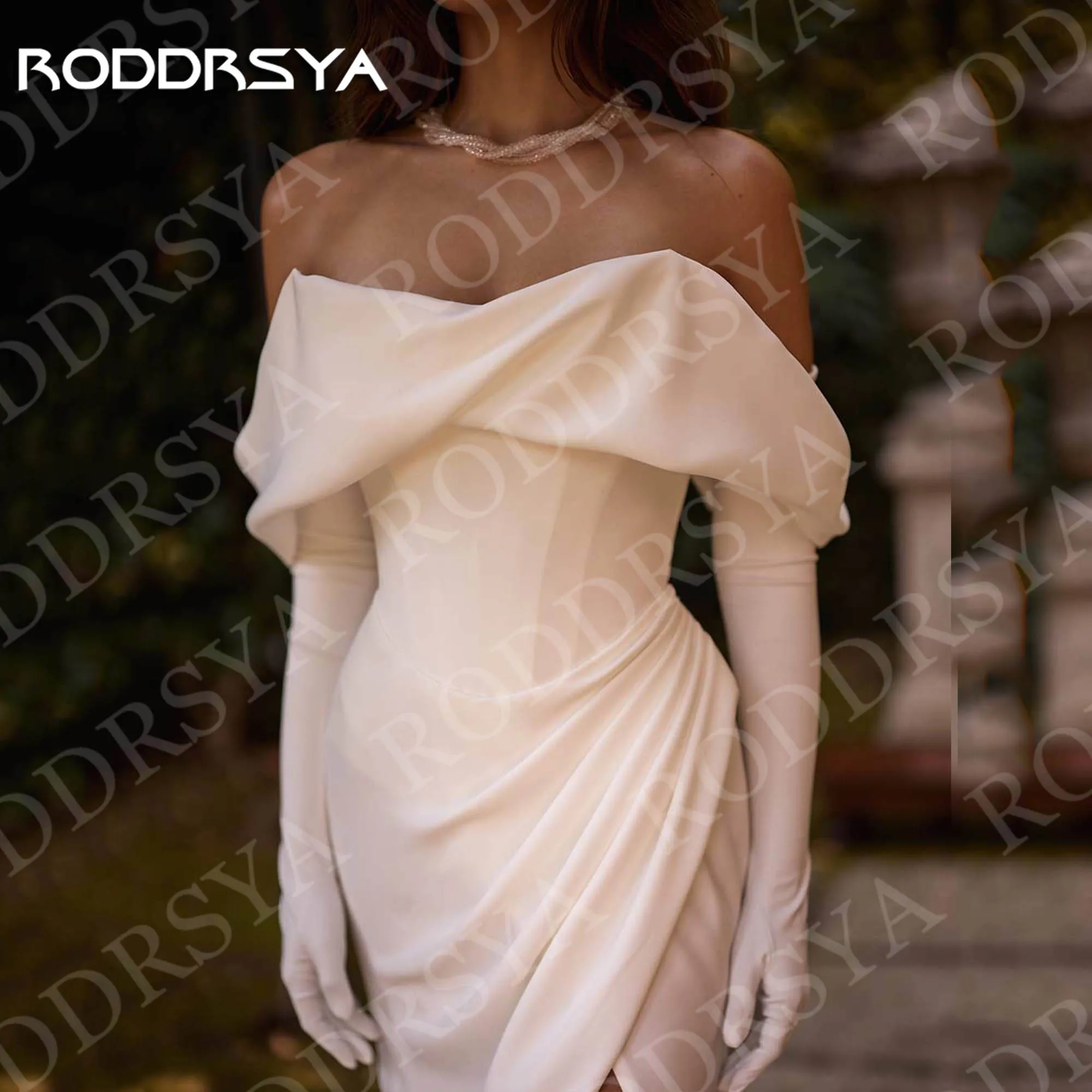 RODDRSYA فستان زفاف عاجي مكشوف الكتفين فتحة عالية حورية البحر أنيق وبسيط فستان زفاف امرأة مدنية مخصصة قبالة الكتف العاج فستان الزفاف عالية الشق حورة البحر أنيقة فستان العروس البسيطة المرأة المدنية مخصصة