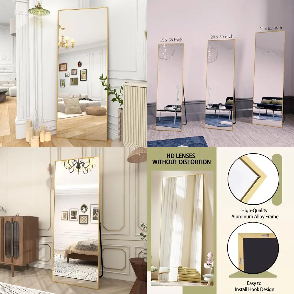 

64 x 21 Full-Length Mirror - Freestanding or Wall-Mounted for Living Spaces, Bedroom, Gold Finish