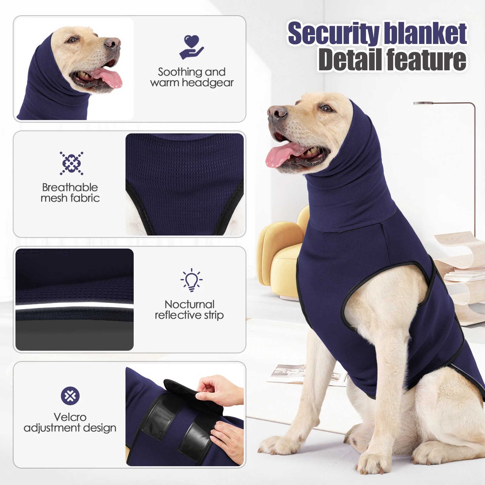 Dog Anxiety Relief Vest with Neck Warmer, Anti-Stress Calming Wrap for Small Medium Large Dogs Thunderstorm Anxiety So