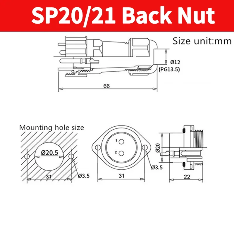 IP68 SP20 SP21 Waterproof Aviation Connector Docking/Back Nut/Flange Plug&Socket with Male and Female Butt,2/3/4/5/6/7/9/12 Pins