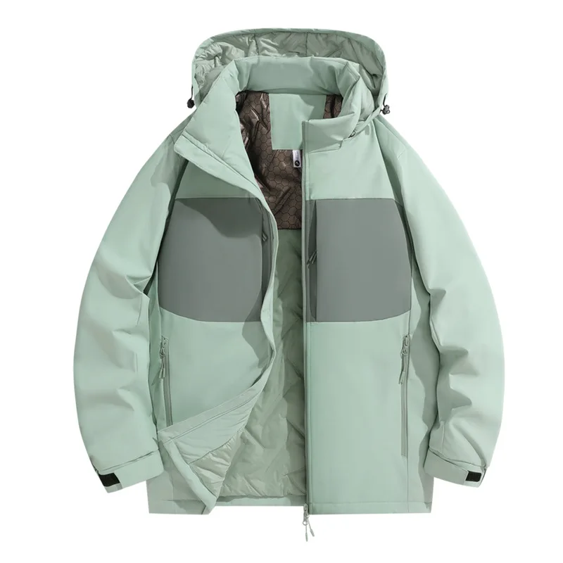 Man Jacket Winter Thicken Patchwork Stand Collar Male Down Coat Long Sleeve Hooded Outdoor Waterproof Windproof Men Outerwear