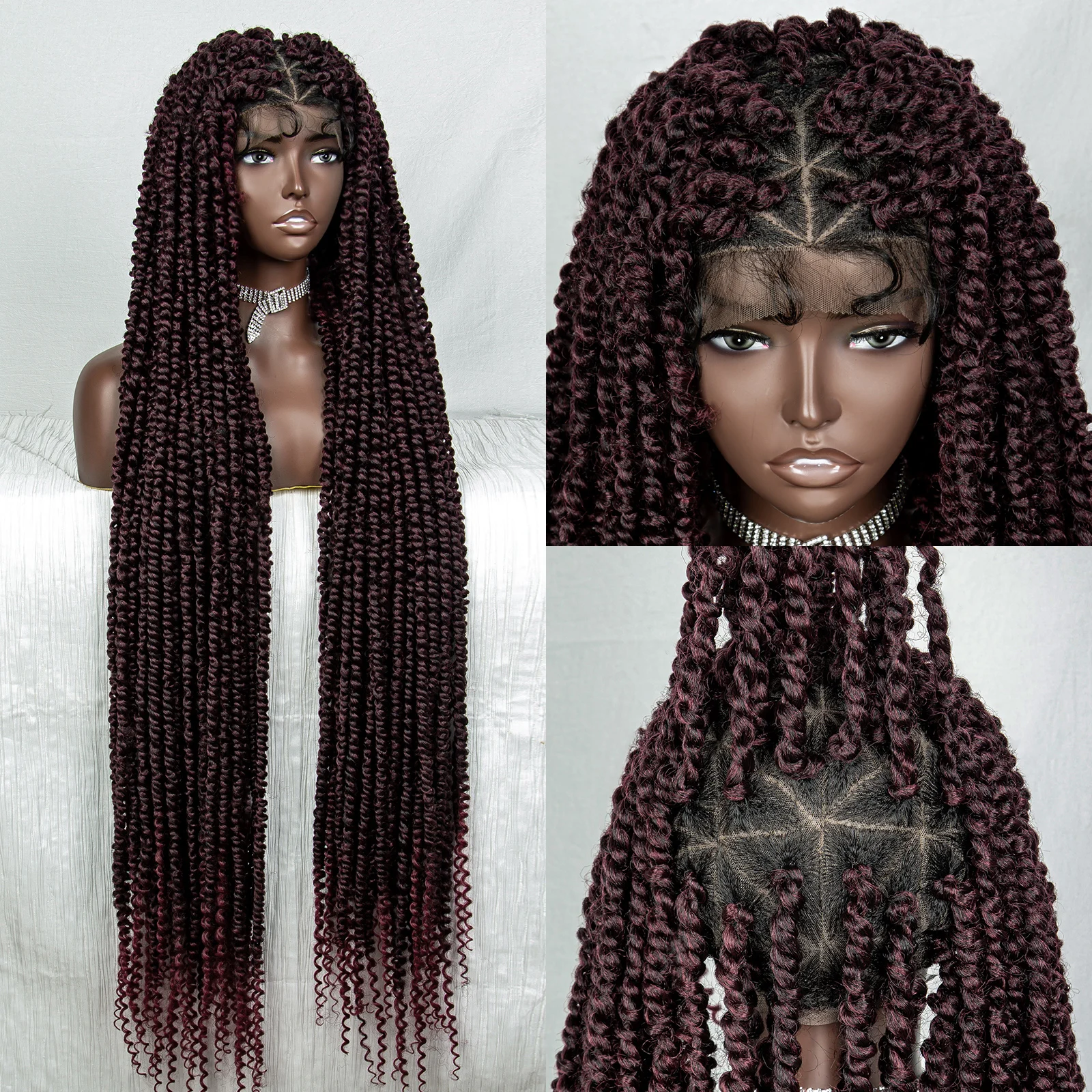 40 Inch Synthetic Full Lace Braided Wigs Knotless Box Braiding Afro American Hair Wig for Women Long Straight Lace Frontal Wig