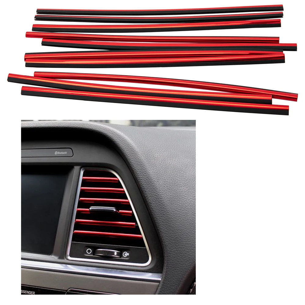 

10 pcs Car Air Conditioner Air Outlet Decoration Strip Cover Car Interior Accessories Red 0.8*19.5cm Each