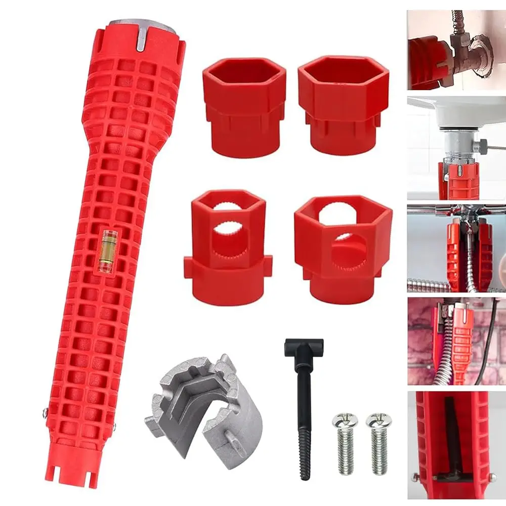 

14-in-1 Multi-functional Basin Sink Wrench Faucet Tool, Under Sink Plumber Tools with Broken Wire Extractor for Toilet, Bathr