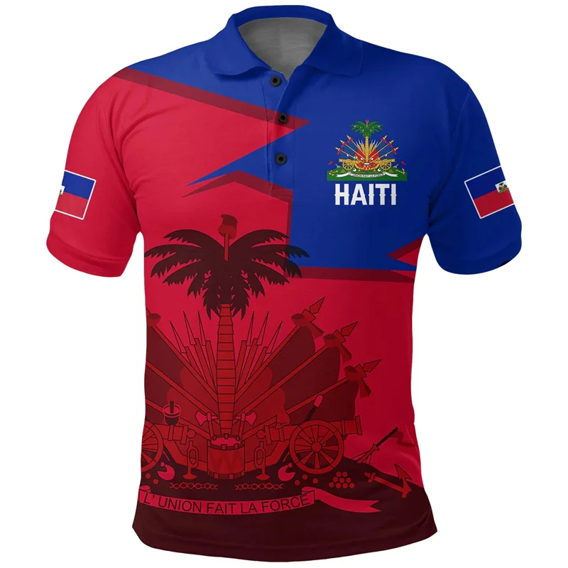 3D Printed Polo Shirts For Men Haiti National Flag Polygon Polo Shirt New Polynesian Short Sleeve Tops Women Kid Casual Clothes