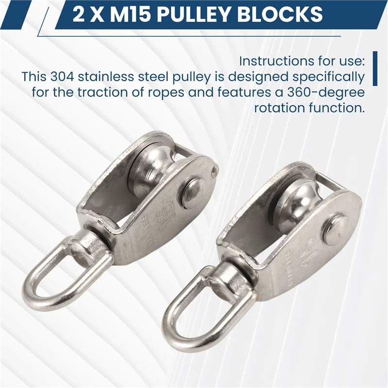 ABZV-Pulley 304 كتلة بكرة واحدة من الفولاذ المقاوم للصدأ M15 نظام بكرة محمل دوار صغير عالي التحمل للتزوير، سهل الاستخدام 2