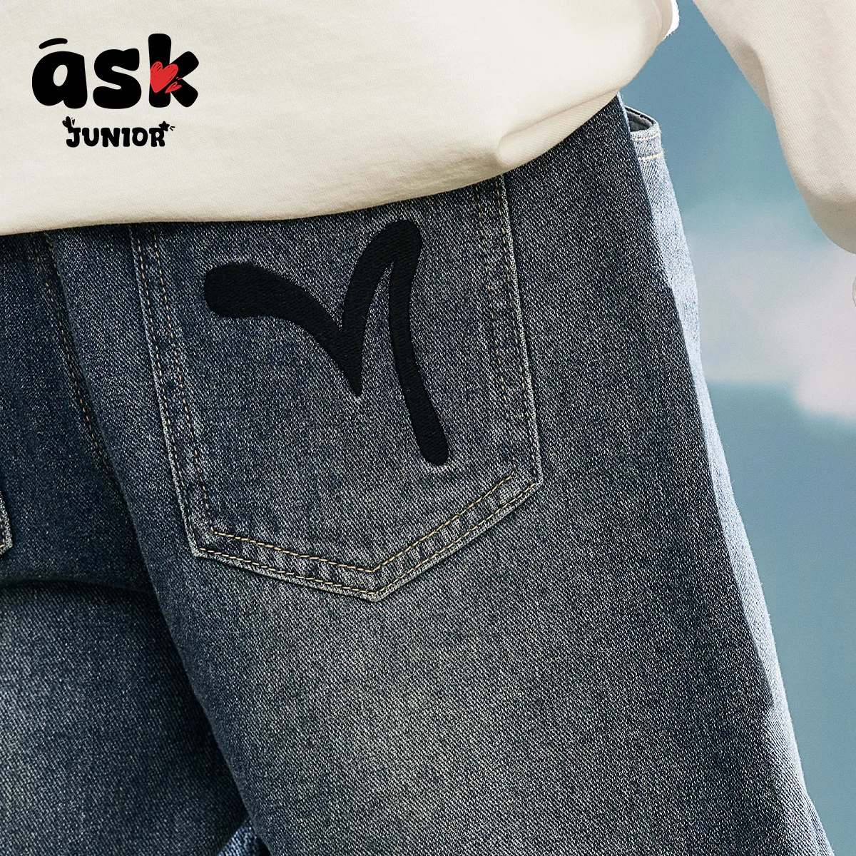 اسأل بنطال جينز مغسول متعدد الاستخدامات للخريف للأطفال الصغار #5