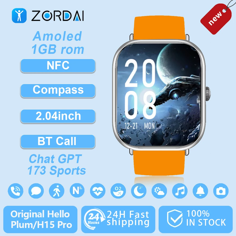 

Zordai 2024 Последние часы Hello Watch Hello PLUM Amoled Smartwatch 1 ГБ Rom Смарт-часы Мужчины Женщины H15 Pro Bluetooth Call Спортивные часы