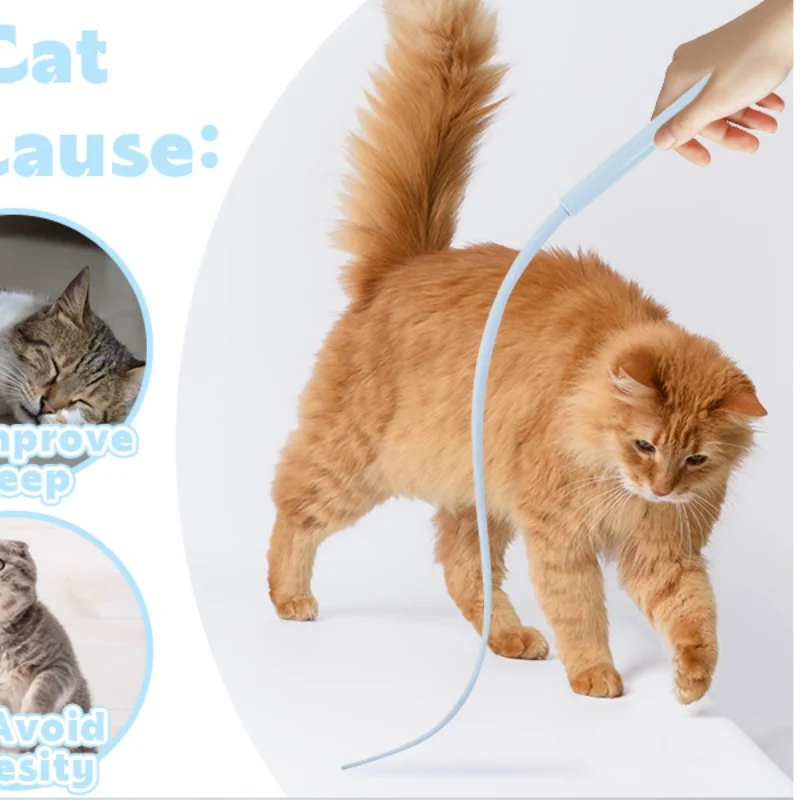 Silicone Cat Teaser Stick Simulation Mouse Tail Cat Interactive Bite Resistant Toy,Durable To Bite, Highly Entertaining image 2