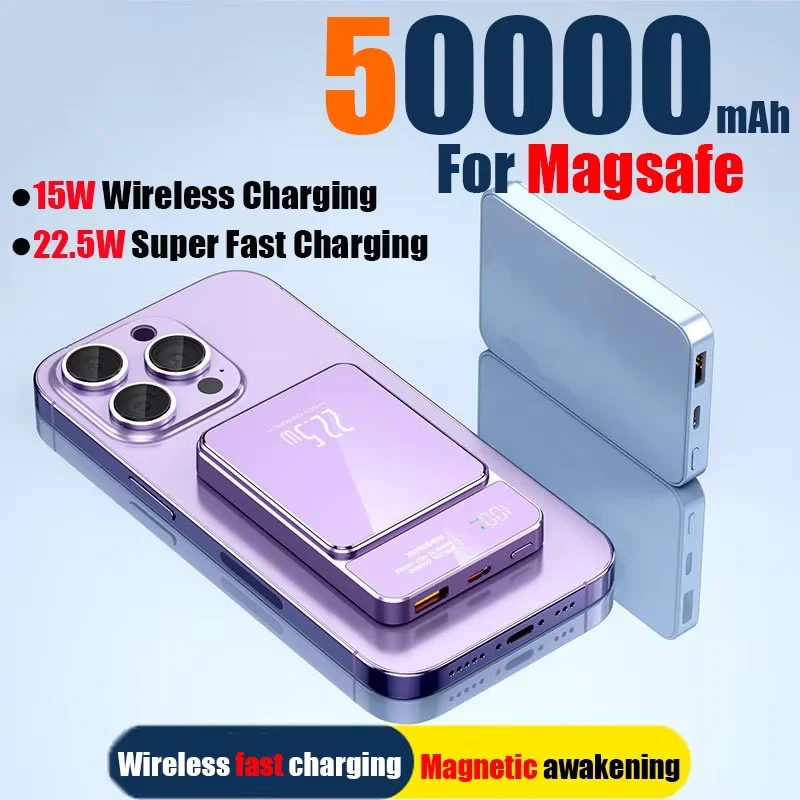 50000mAh Power Bank Magnetic Qi Wireless Charger Magsafe 22.5W Super Fast Charging Powerbank For iPhone Samsung Huawei