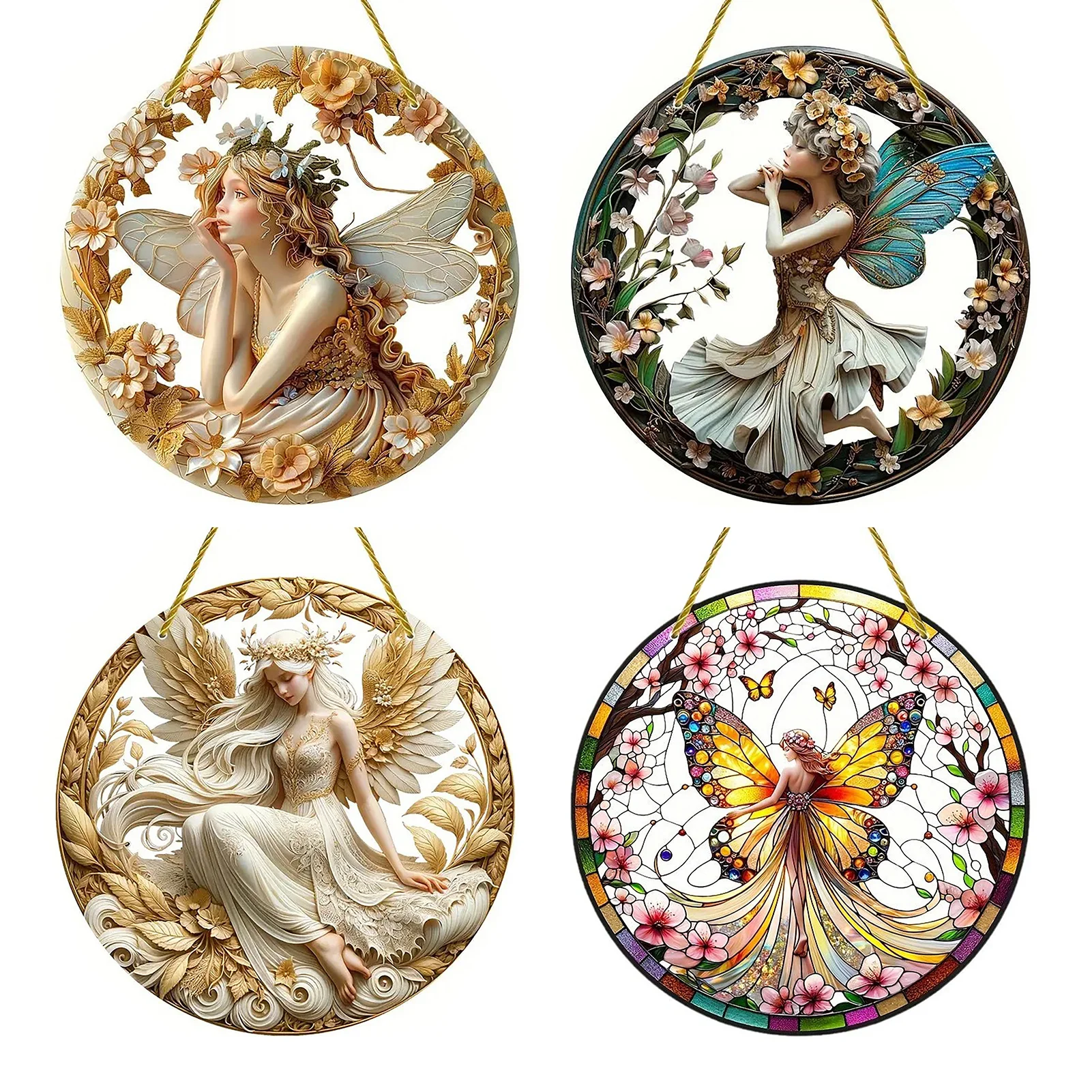 

Colorful Luminous Fairy Spirit Beautiful Acrylic Hanging Ornament, Home Decoration for Window Wall, 20 x 20cm