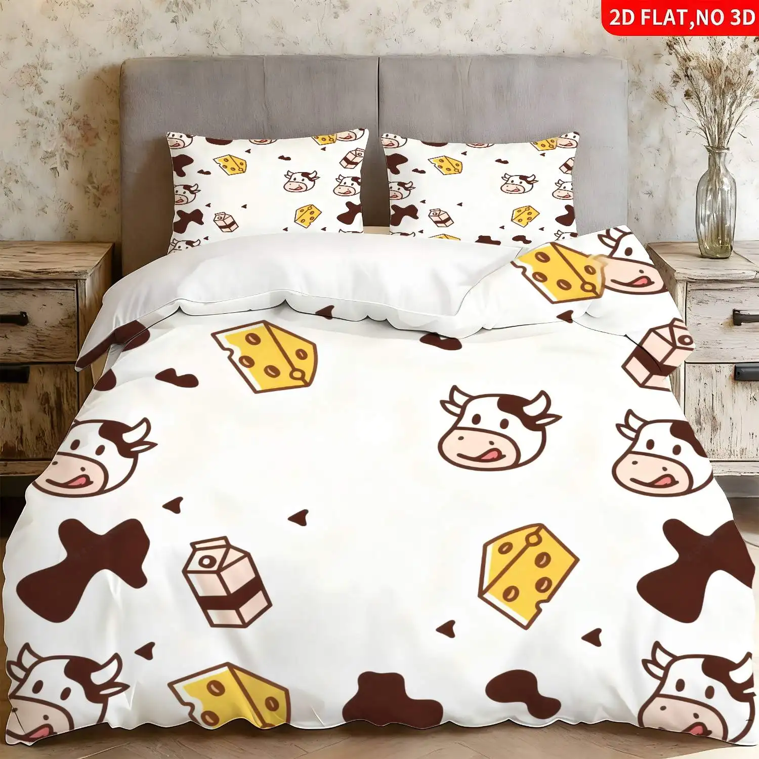 Milk Cow Print Bedding Set Twin King Western Farm Animal Duvet Cover Cute Cow Comforter Cover Cartoon Quilt Cover Bedroom Decor