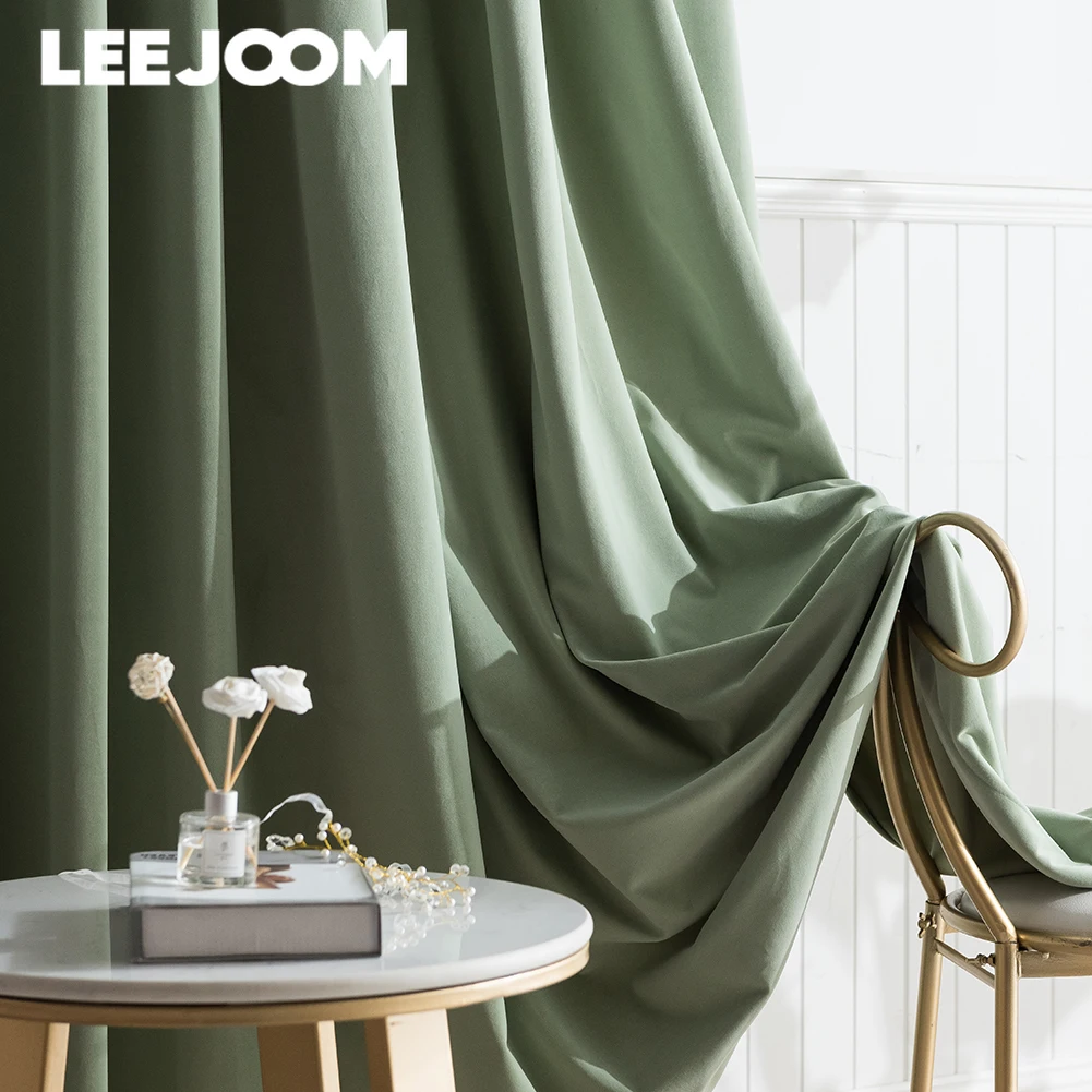 LEEJOOM Blackout Curtain High Shading Velvet Fabric for French Window Curtain Living Room 1PC